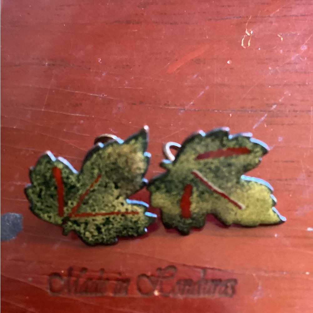 Vintage Enamel Leaf Screw-Back Earrings
